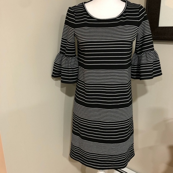 *MAX STUDIO* Black White Stripe Bell Sleeve Dress Size XS - Picture 2 of 7